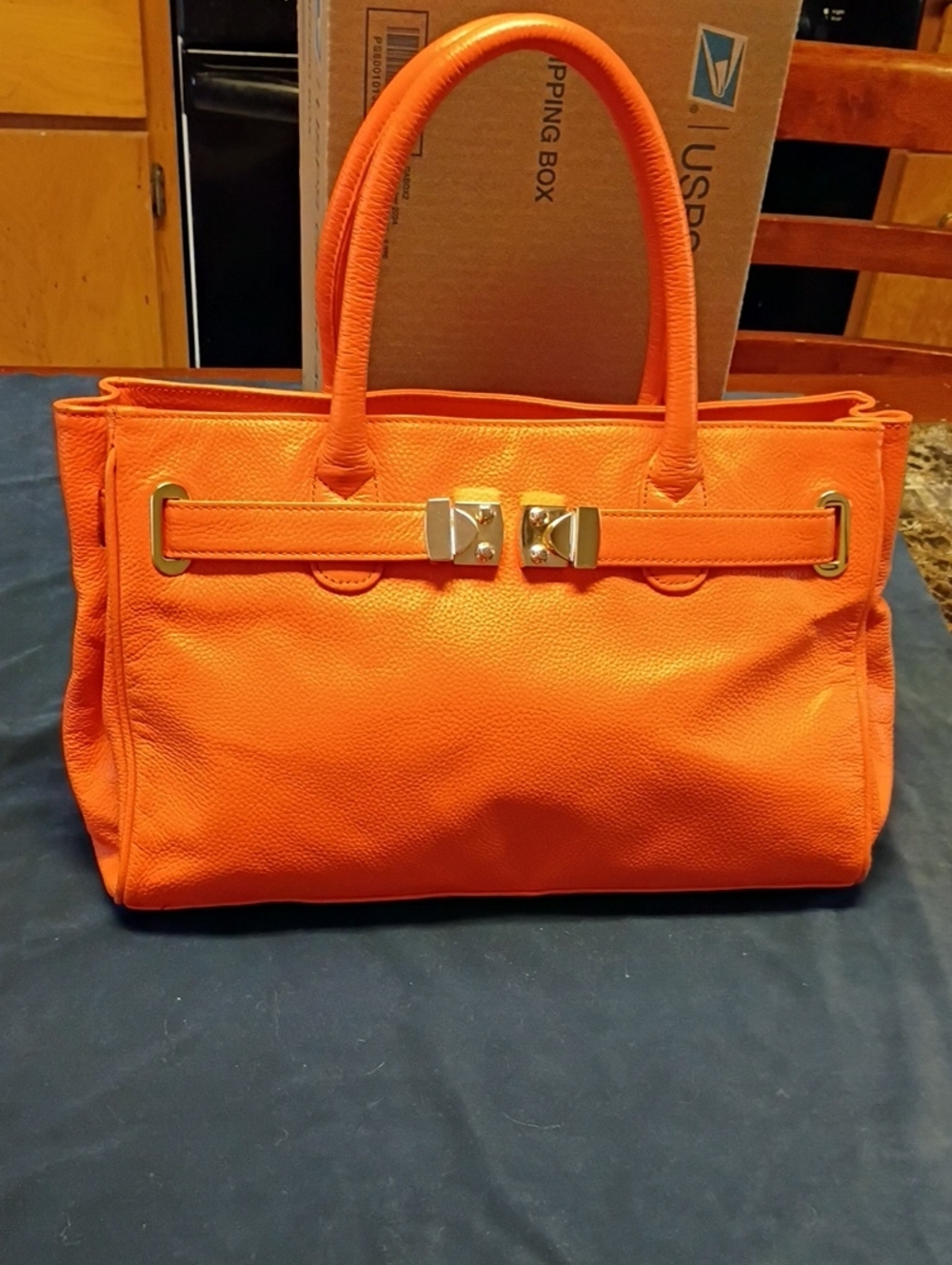 Onna Ehrlich Rare Orange Cowhide Leather Tote with Gold Hardware